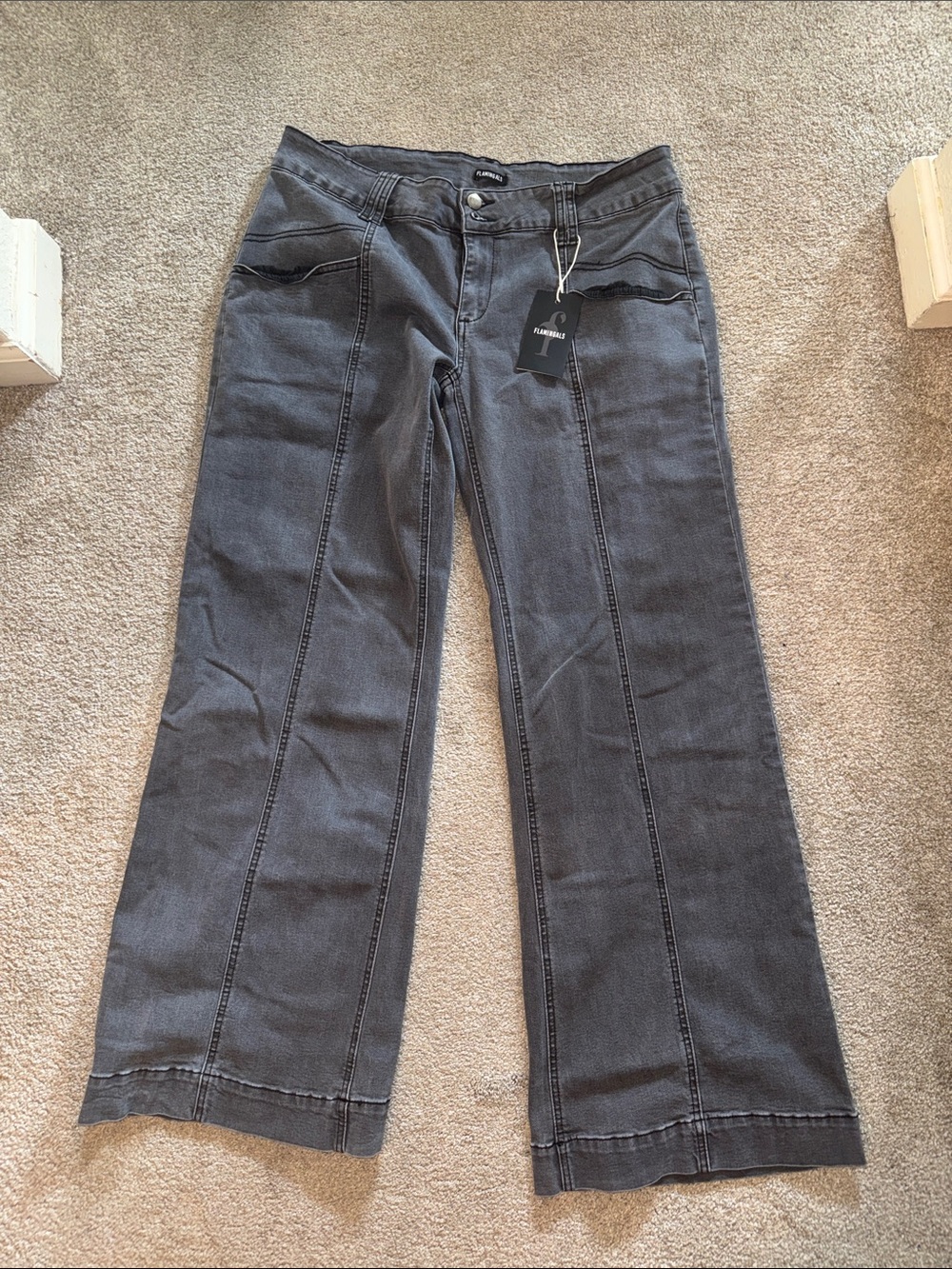 Women’s Flared Jeans with Front Seam Detail in Charcoal Gray